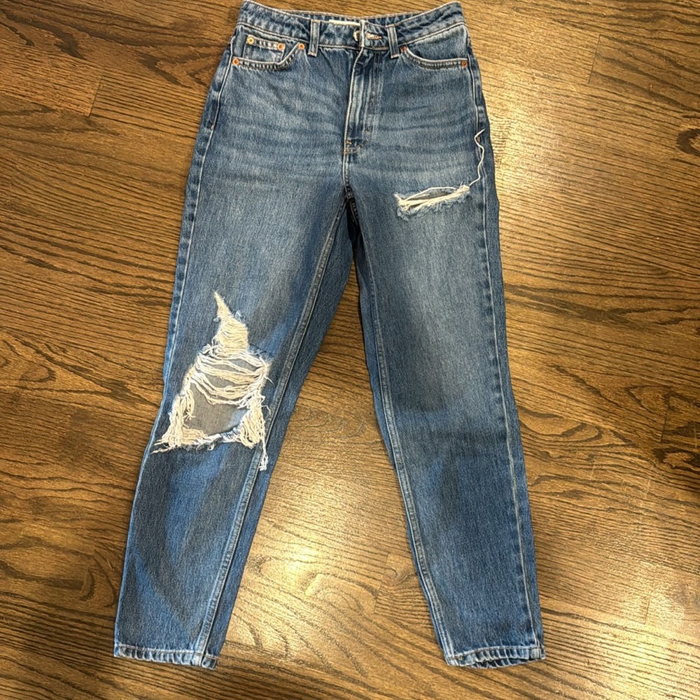 Topshop Classic Blue Ripped Cropped Jeans